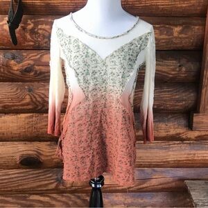 Gimmicks by BKE Patchwork Blouse - Cream, Green, and Brown